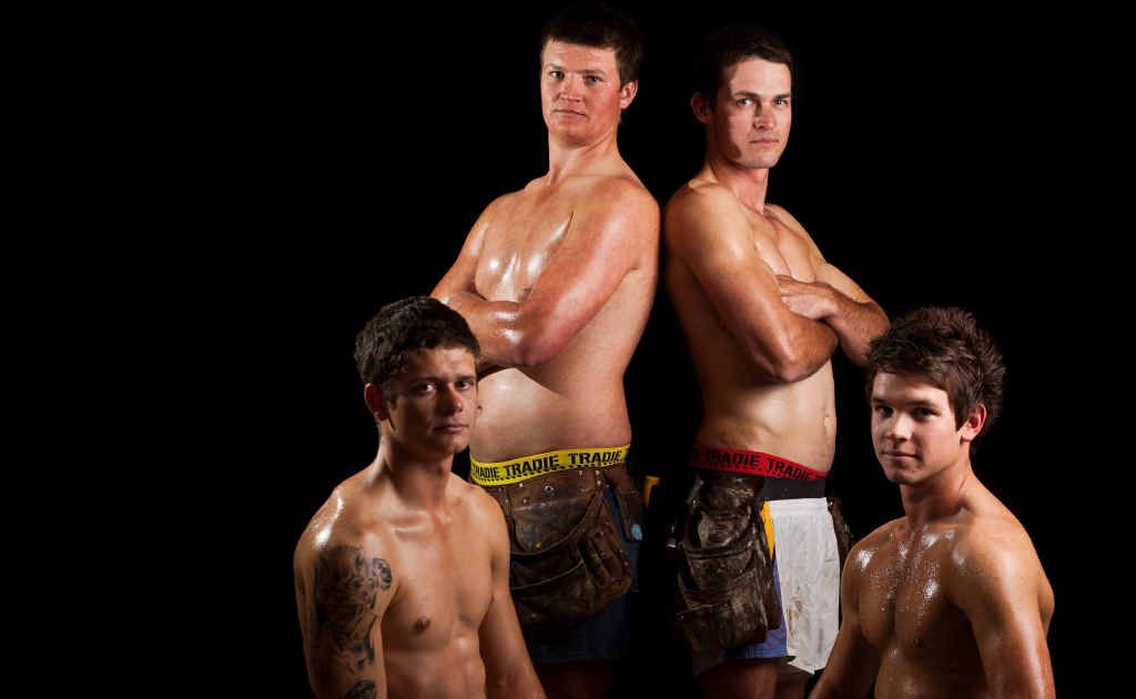 (Back) Brent Freeman, Lucas Gillott, (front) John Brennan and Matthew Carey of MBC Constructions in the Warwick Workmen’s Calendar. (Back) Brent Freeman, Lucas Gillott, (front) John Brennan and Matthew Carey of MBC Constructions in the Warwick Workmen’s Calendar.